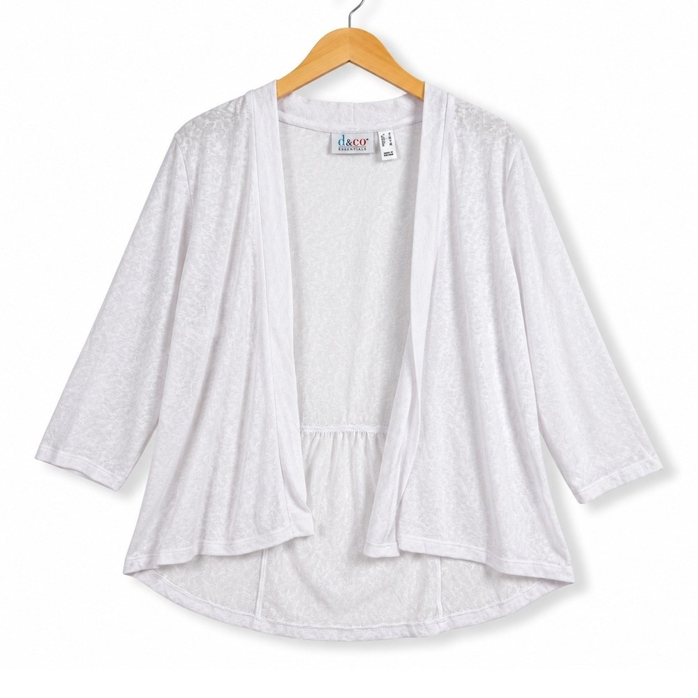 Denim & Co Cardigan Womens Small White Essentials 3/4 Sleeve Slub Knit A685473